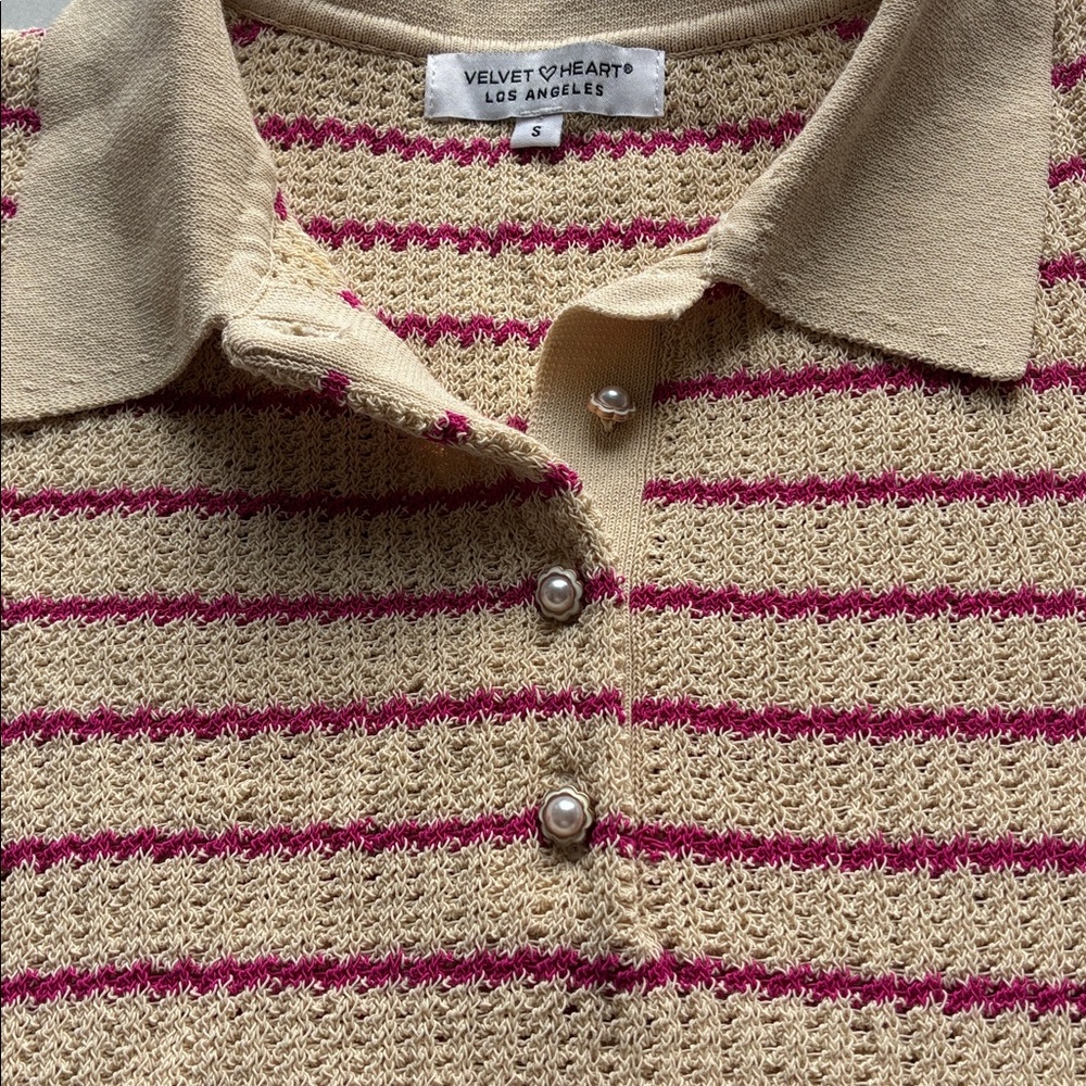 Open Knit Sweater with Pearl Buttons - Picture 2 of 5